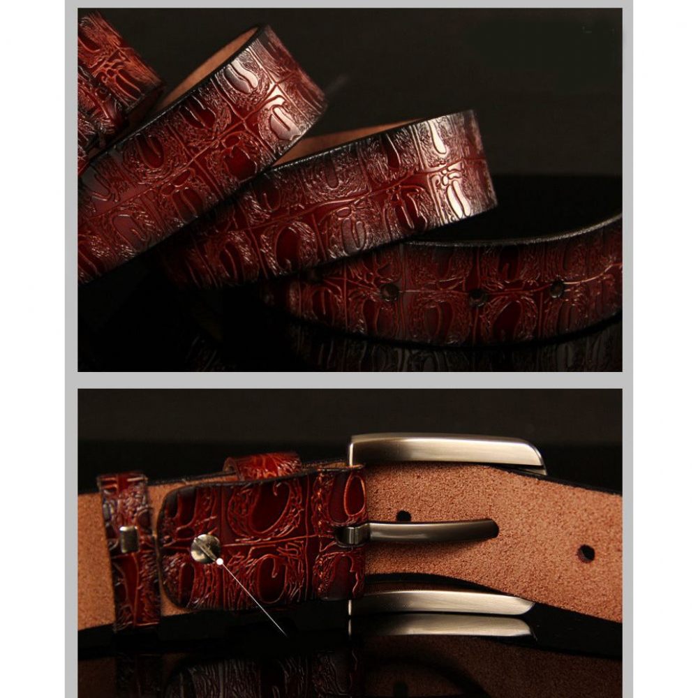 Ceintures Pour Hommes Ceinture À Bracelet Cuir Boucle Ardillon Texture Exotique - Rouge