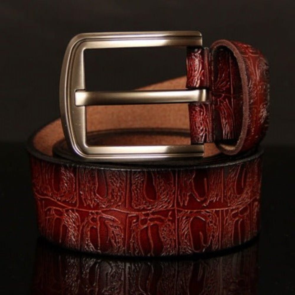 Ceintures Pour Hommes Ceinture À Bracelet Cuir Boucle Ardillon Texture Exotique - Rouge