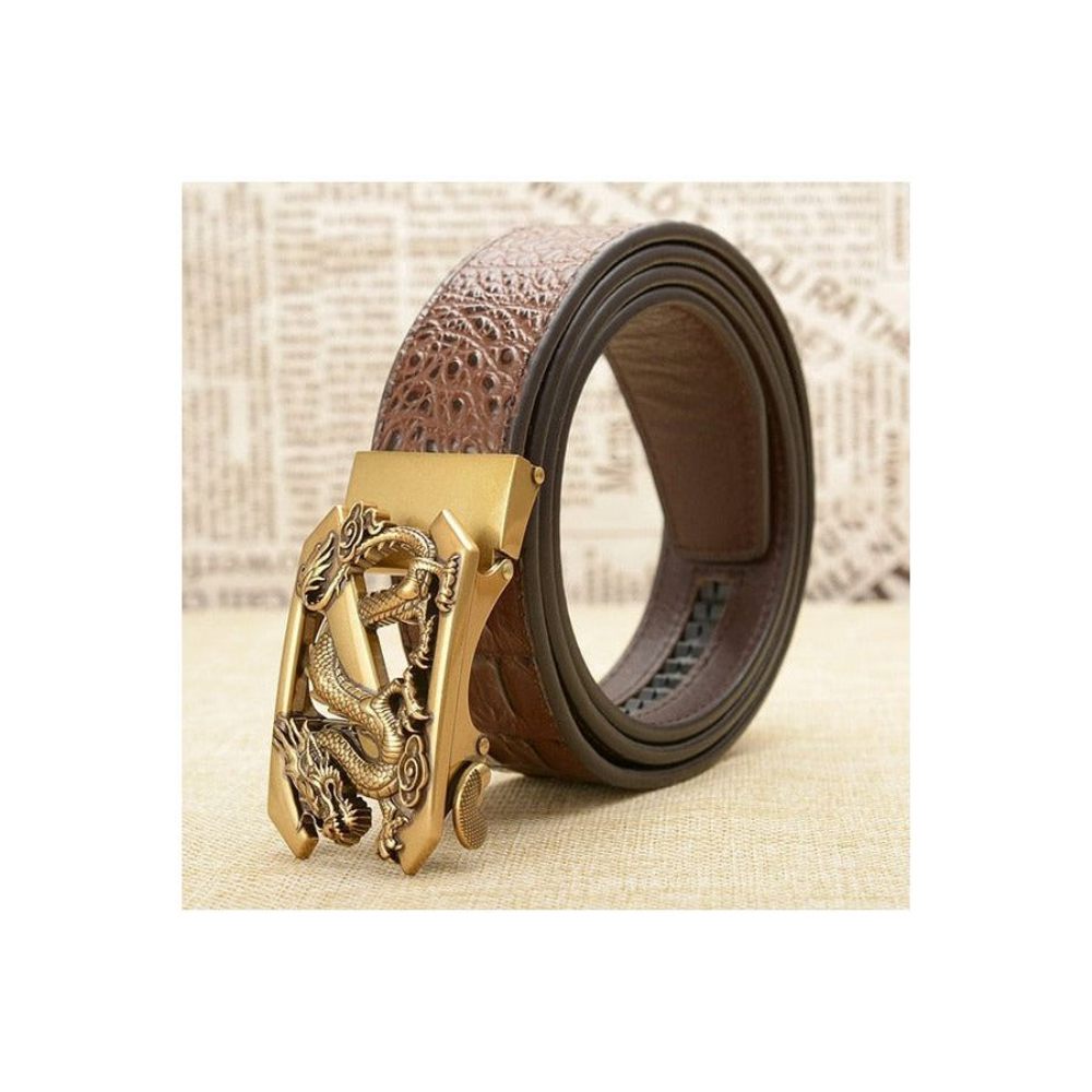 Ceintures Pour Hommes Ceinture À Bracelet Cuir Crocodile Exotique - Café