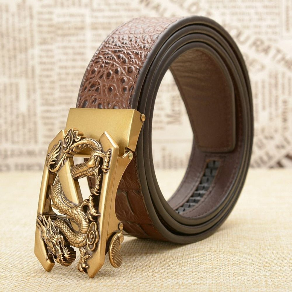 Ceintures Pour Hommes Ceinture À Bracelet Cuir Crocodile Exotique - Café