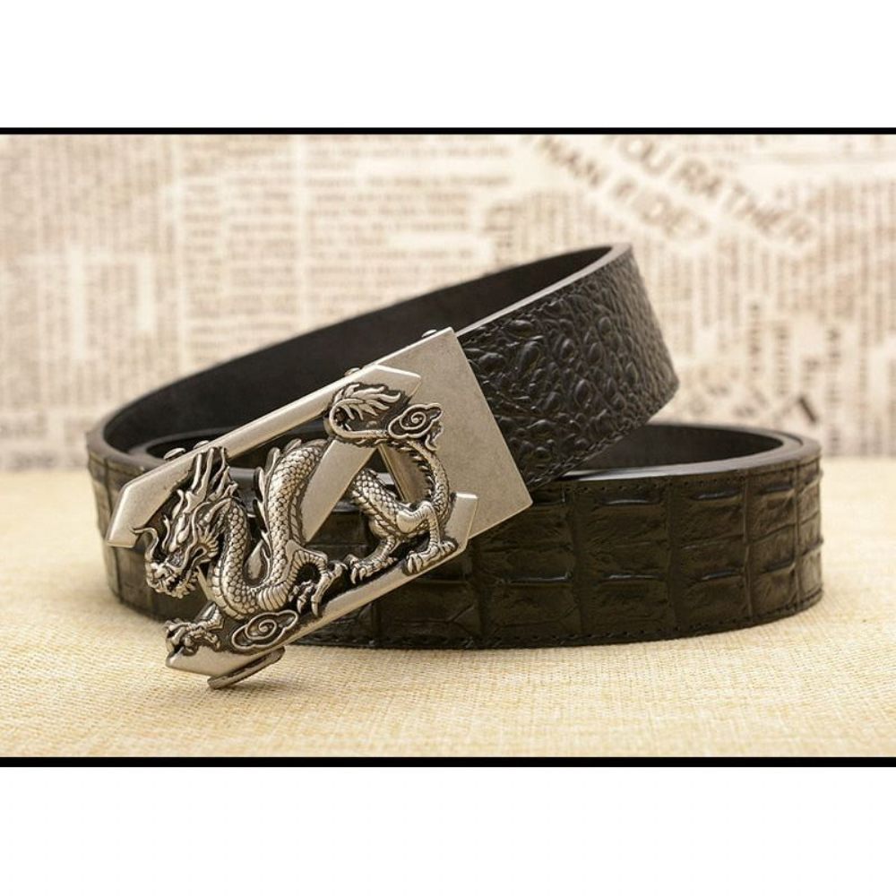 Ceintures Pour Hommes Ceinture À Bracelet Cuir Crocodile Exotique - Noir