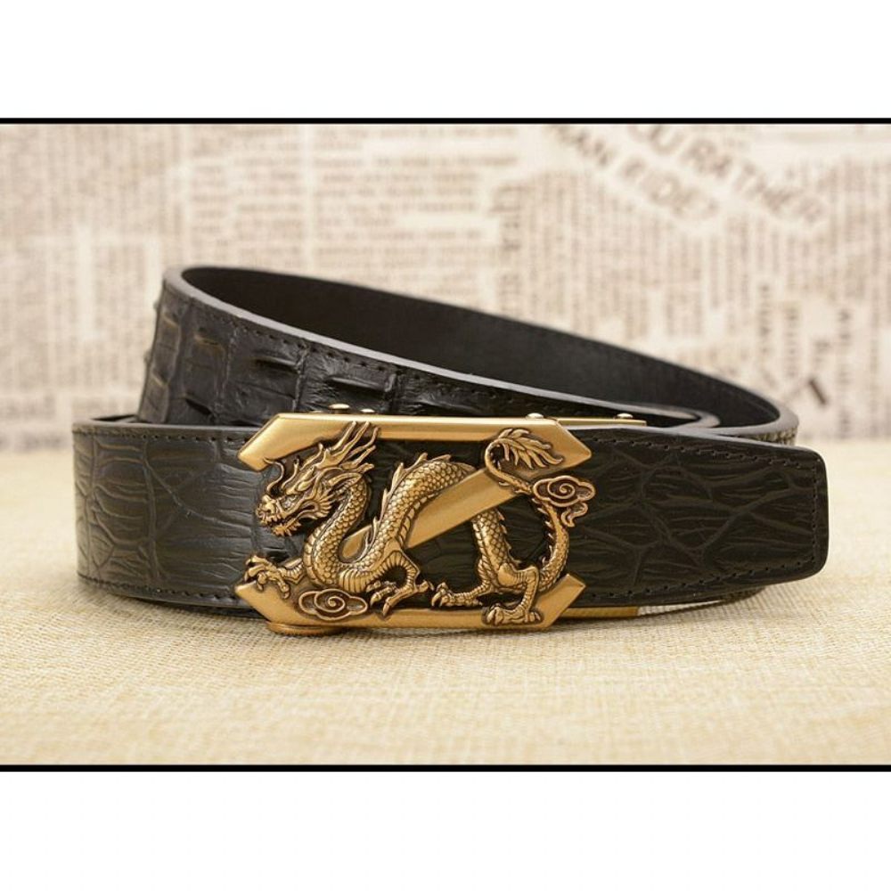 Ceintures Pour Hommes Ceinture À Bracelet Cuir Crocodile Exotique - Noir