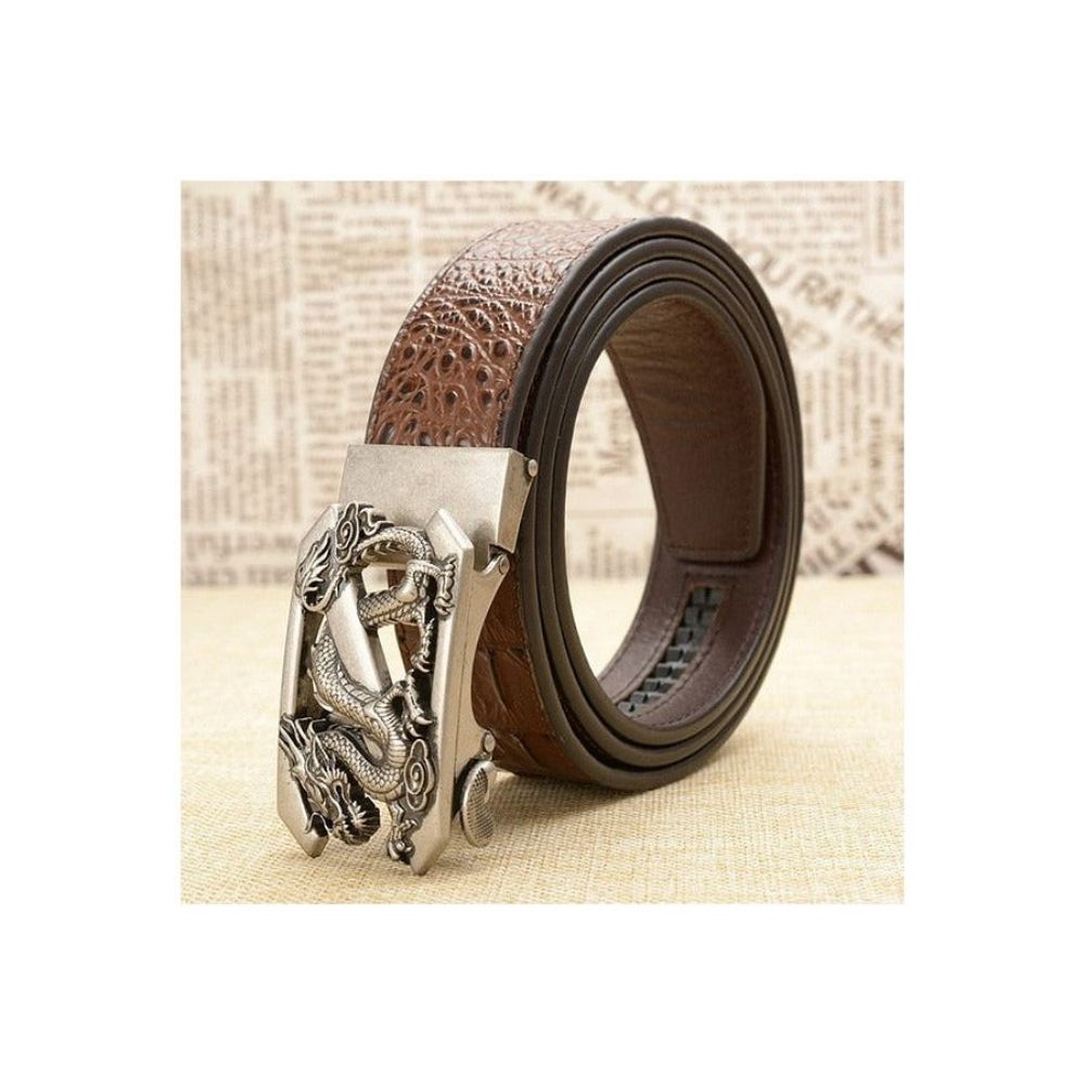 Ceintures Pour Hommes Ceinture À Bracelet Cuir Crocodile Exotique - Café 2