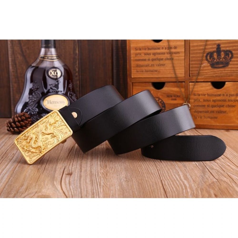 Ceintures Pour Hommes Ceinture Cuir Doré Exotique - Noir