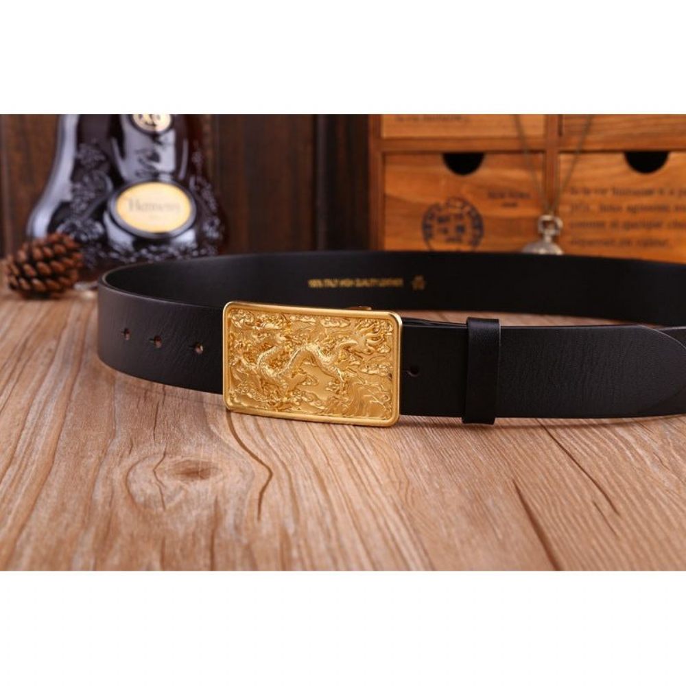 Ceintures Pour Hommes Ceinture Cuir Doré Exotique - Noir