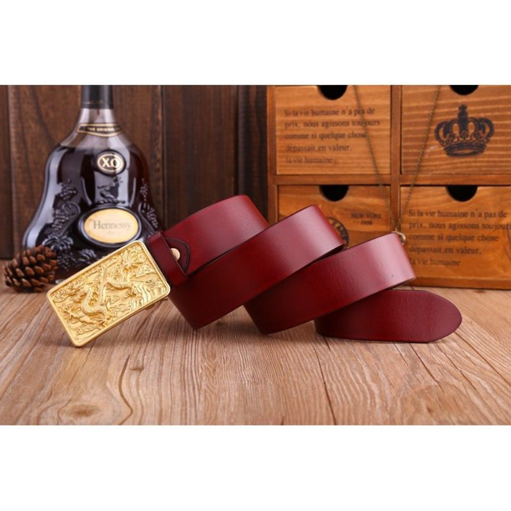 Ceintures Pour Hommes Ceinture Cuir Doré Exotique - Rouge