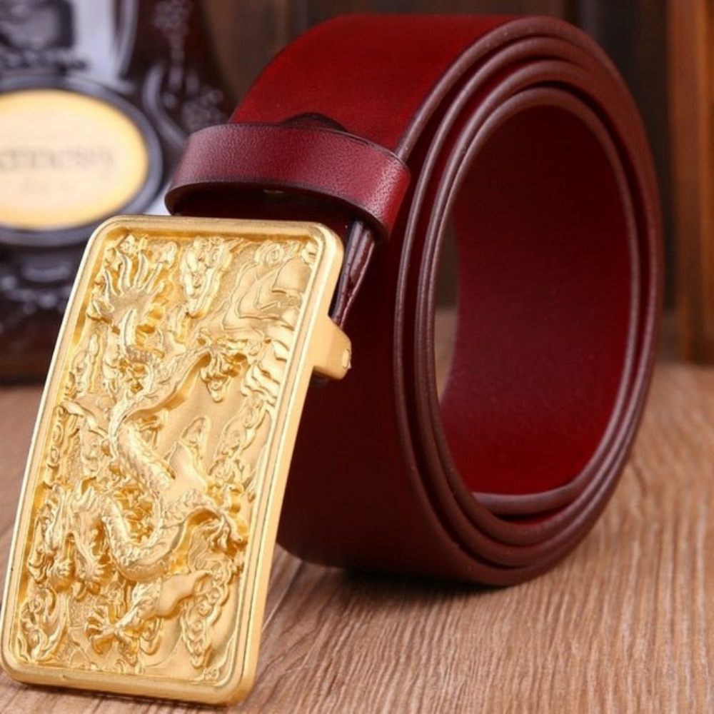 Ceintures Pour Hommes Ceinture Cuir Doré Exotique - Rouge