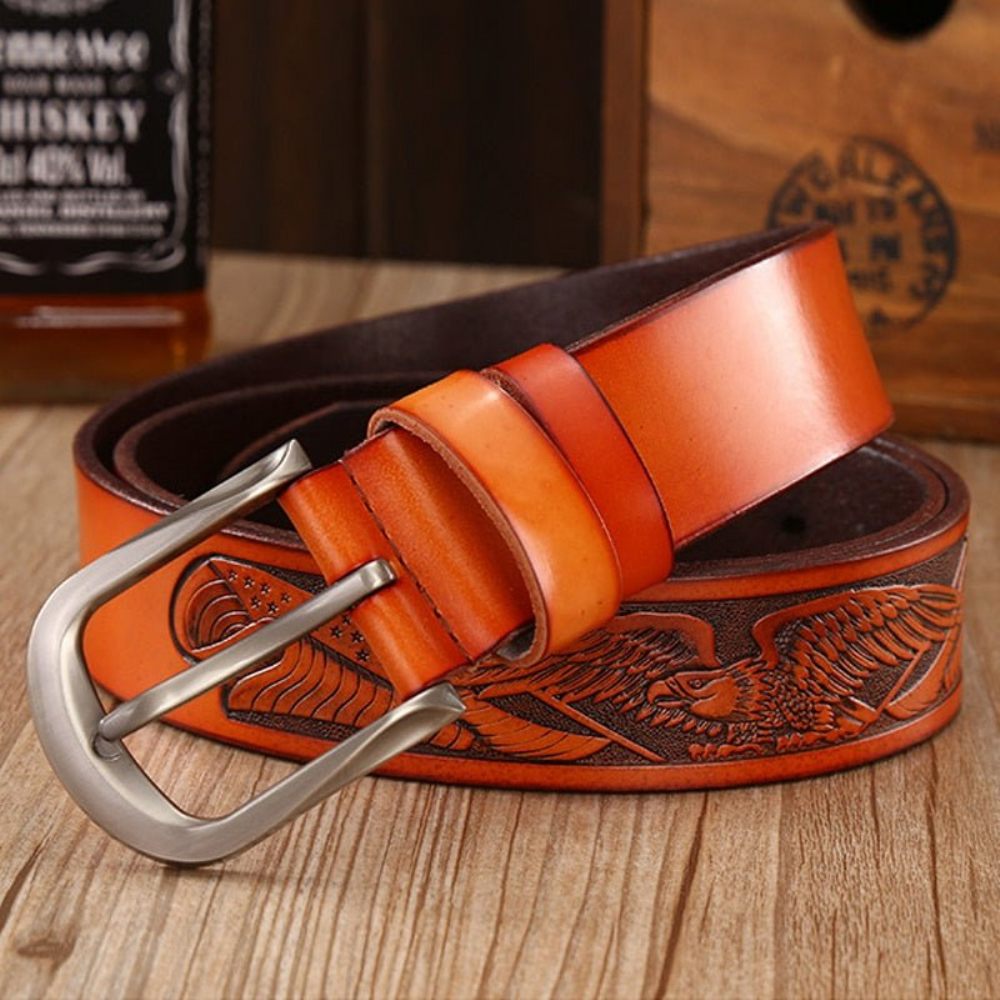 Ceintures Pour Hommes Ceinture Cuir Gaufré - Orange