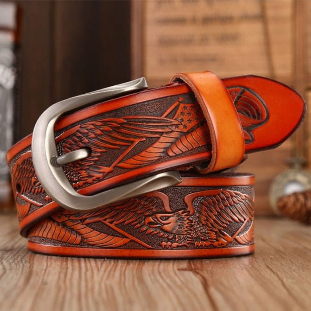 Ceintures Pour Hommes Ceinture Cuir Gaufré - Orange