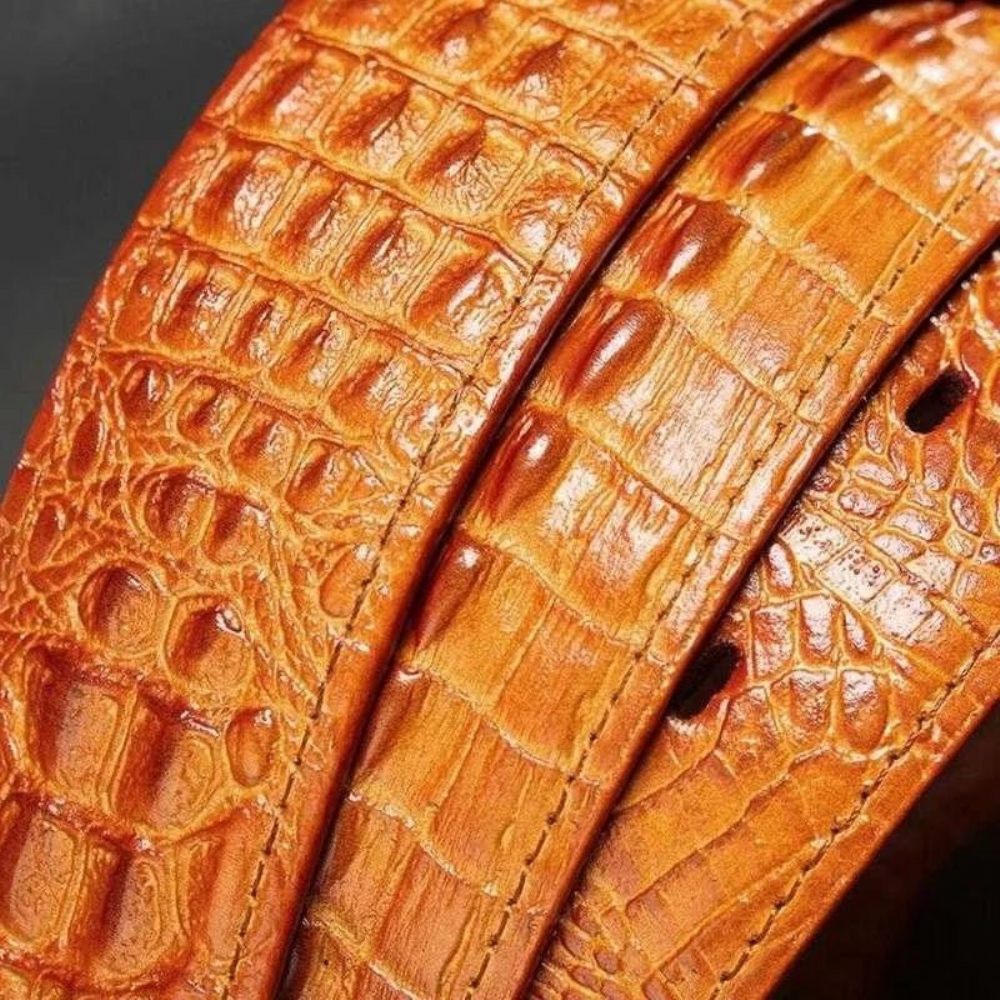 Ceintures Pour Hommes Ceinture Cuir Imprimé Alligator Exotique - Orange