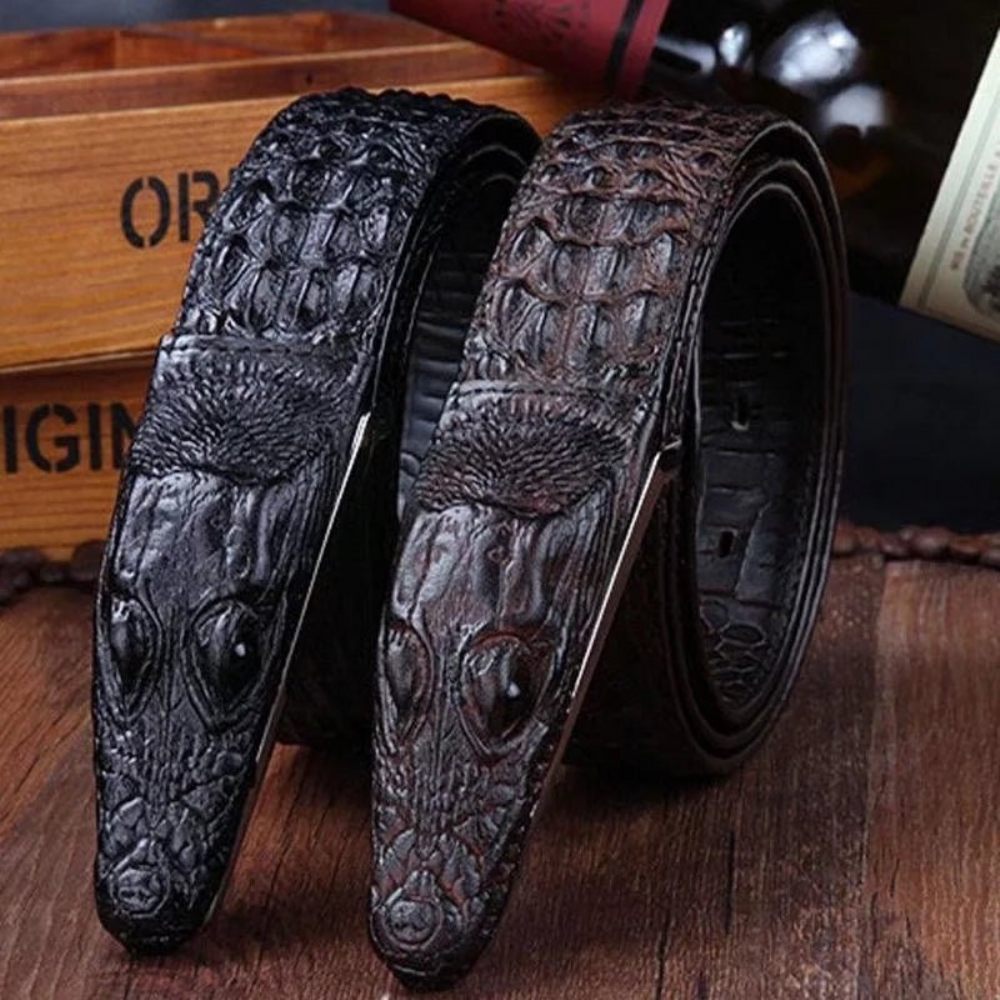 Ceintures Pour Hommes Ceinture Cuir Imprimé Alligator Exotique - Café