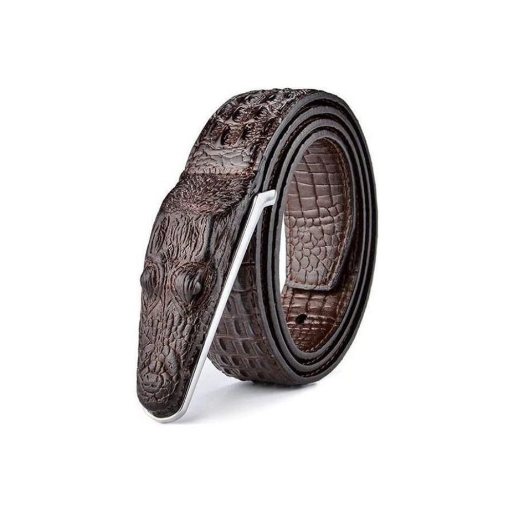 Ceintures Pour Hommes Ceinture Cuir Imprimé Alligator Exotique - Café