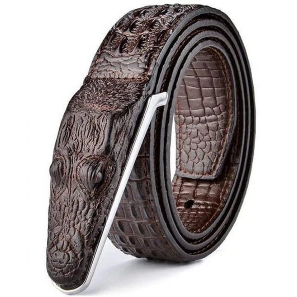 Ceintures Pour Hommes Ceinture Cuir Imprimé Alligator Exotique - Café