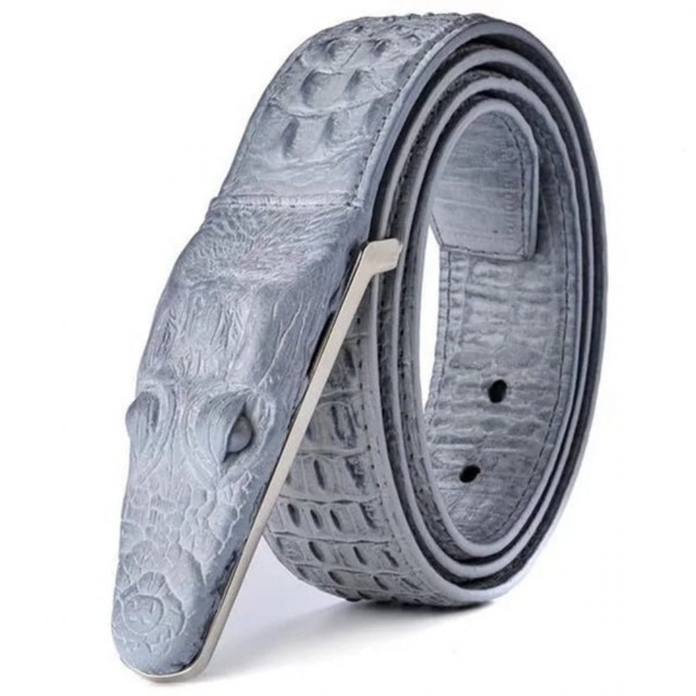 Ceintures Pour Hommes Ceinture Cuir Imprimé Alligator Exotique - Gris