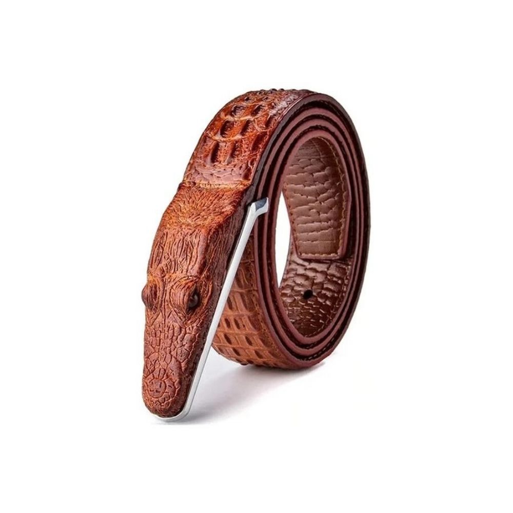 Ceintures Pour Hommes Ceinture Cuir Imprimé Alligator Exotique - Marron