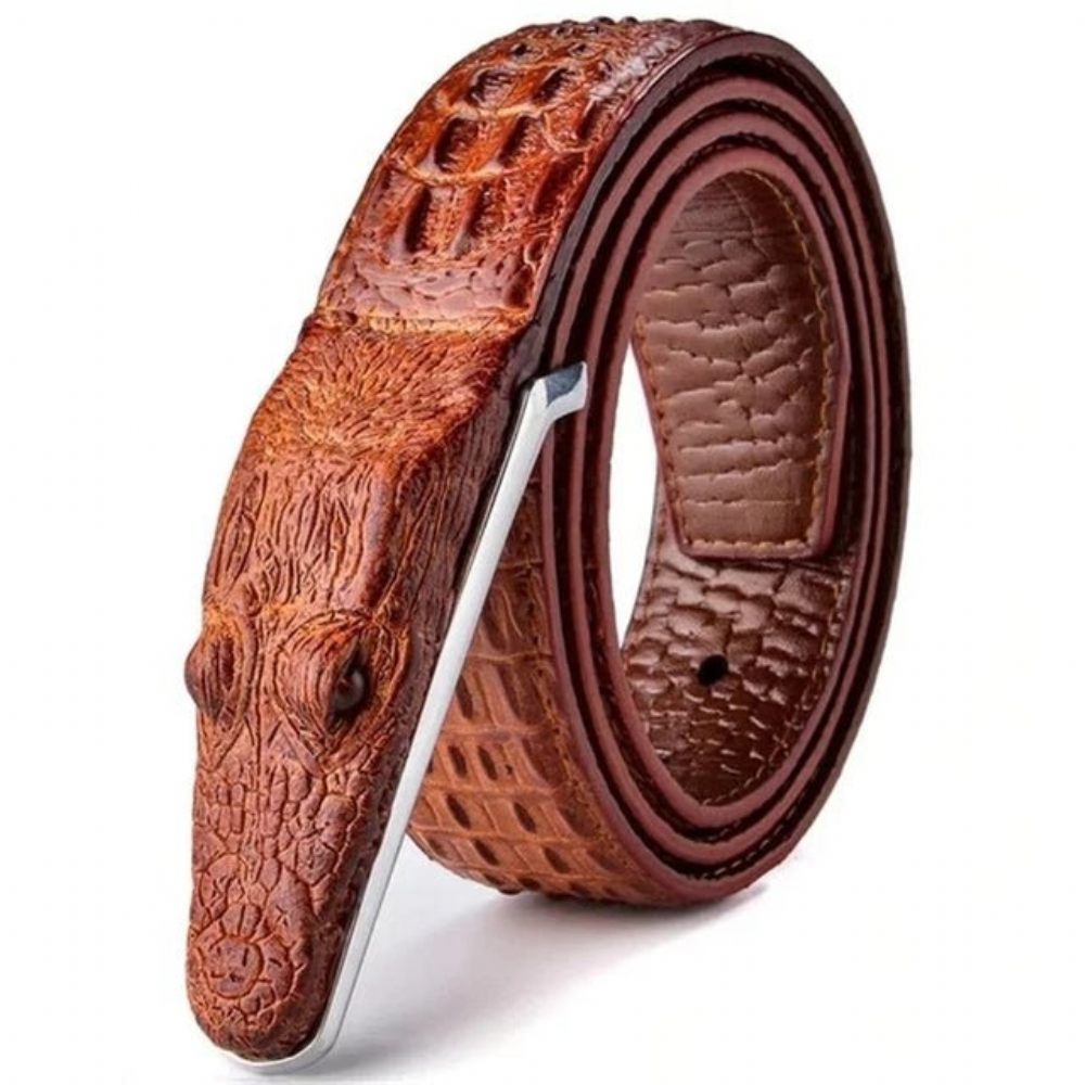 Ceintures Pour Hommes Ceinture Cuir Imprimé Alligator Exotique - Marron