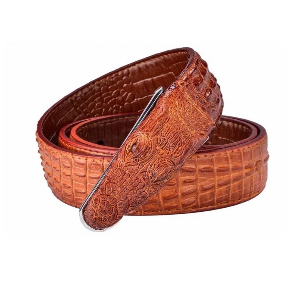 Ceintures Pour Hommes Ceinture Cuir Imprimé Alligator Exotique - Marron