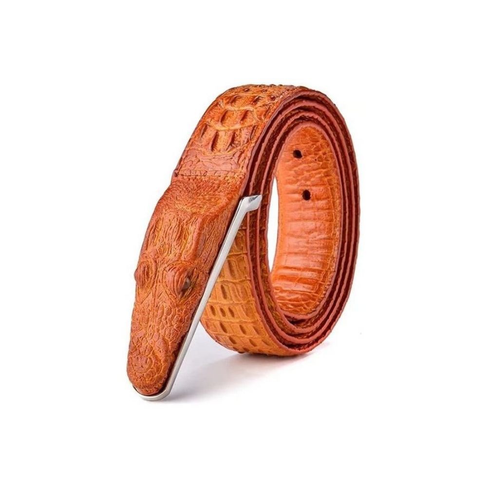 Ceintures Pour Hommes Ceinture Cuir Imprimé Alligator Exotique - Marron