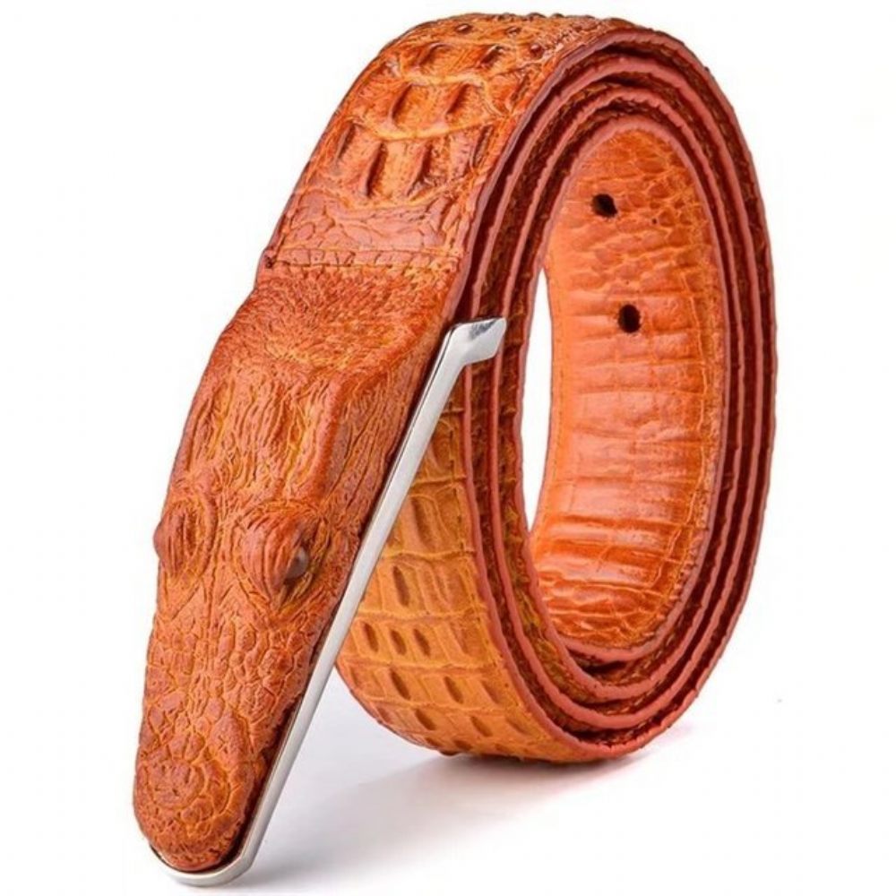 Ceintures Pour Hommes Ceinture Cuir Imprimé Alligator Exotique - Orange