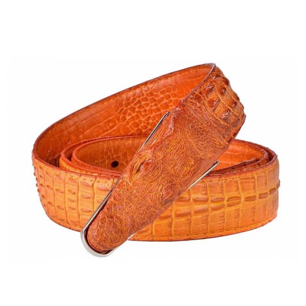 Ceintures Pour Hommes Ceinture Cuir Imprimé Alligator Exotique - Orange