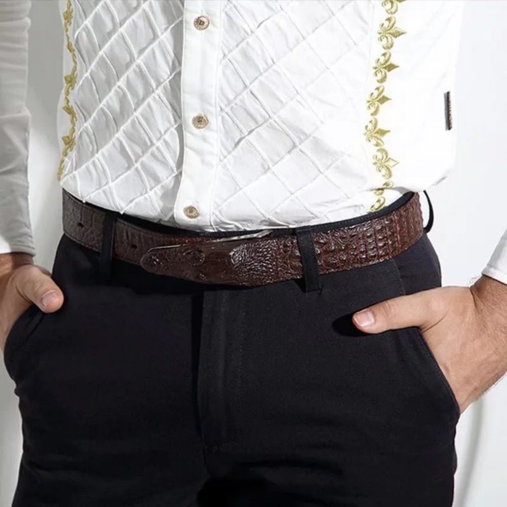 Ceintures Pour Hommes Ceinture Cuir Imprimé Alligator Exotique - Café