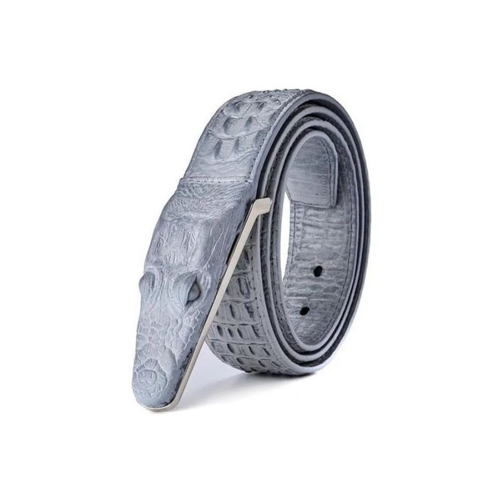 Ceintures Pour Hommes Ceinture Cuir Imprimé Alligator Exotique - Gris