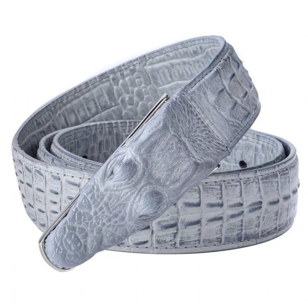 Ceintures Pour Hommes Ceinture Cuir Imprimé Alligator Exotique - Gris