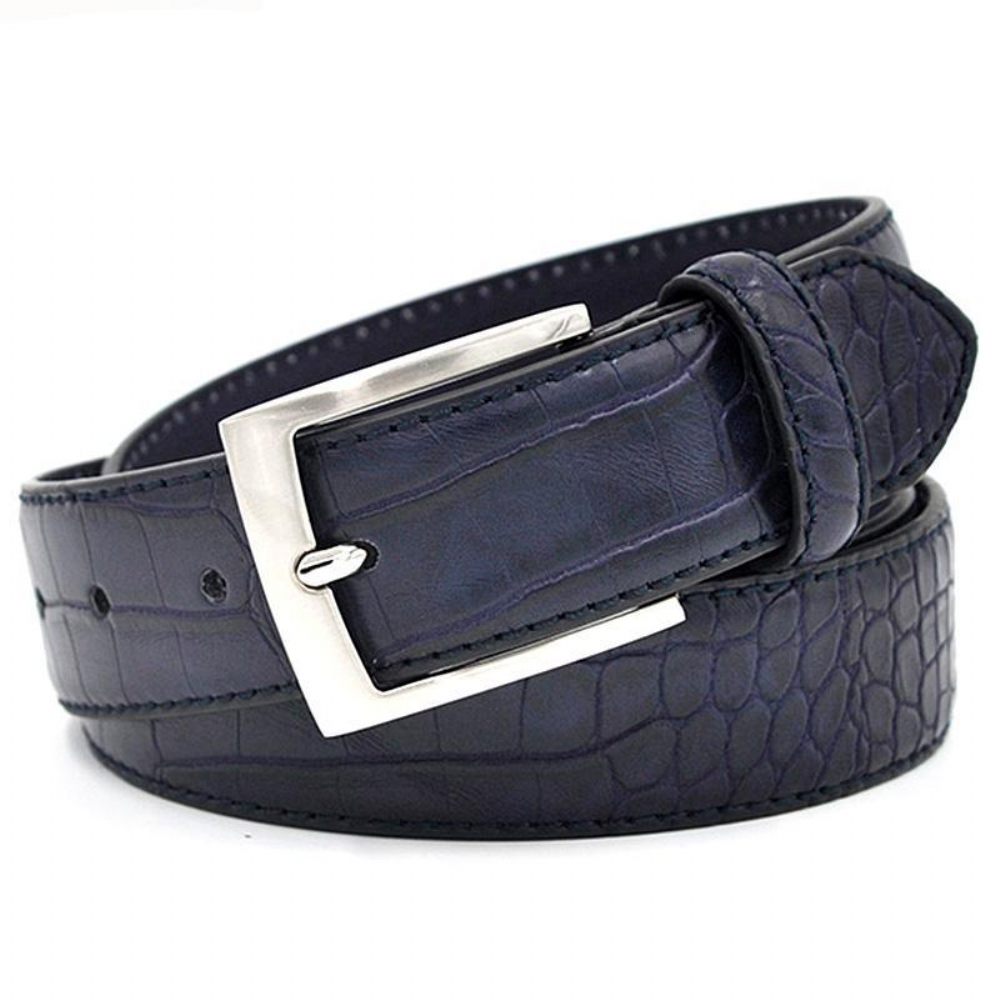 Ceintures Pour Hommes Ceinture Cuir Texturé Luxe Alligator - Bleu