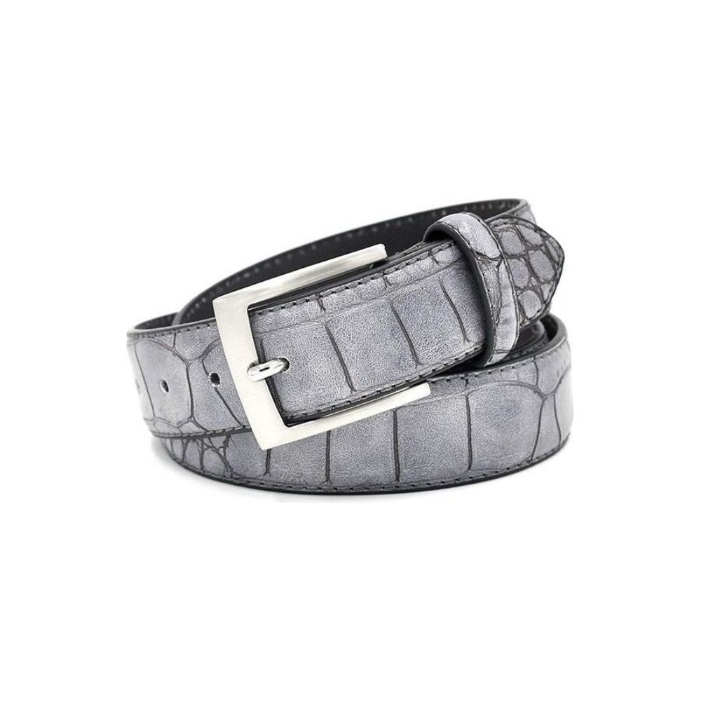 Ceintures Pour Hommes Ceinture Cuir Texturé Luxe Alligator - Gris