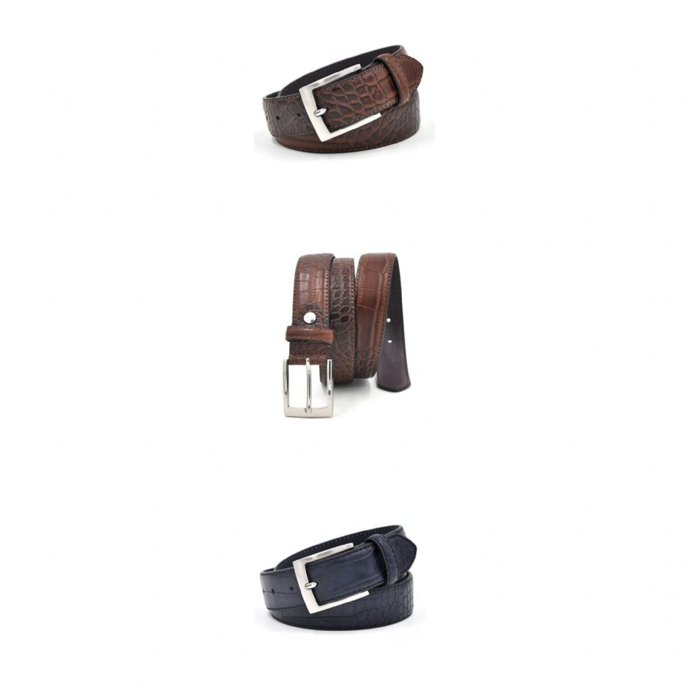 Ceintures Pour Hommes Ceinture Cuir Texturé Luxe Alligator - Café