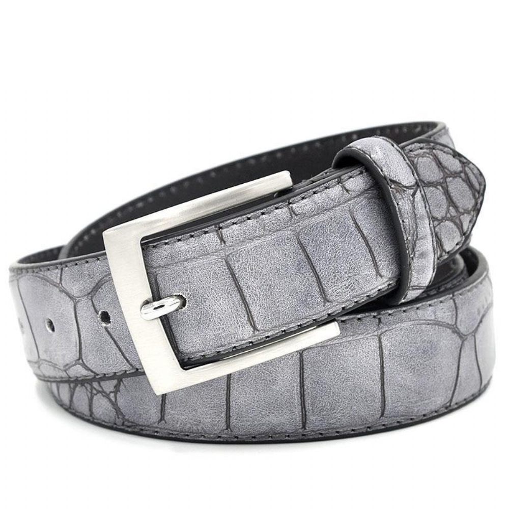 Ceintures Pour Hommes Ceinture Cuir Texturé Luxe Alligator - Gris