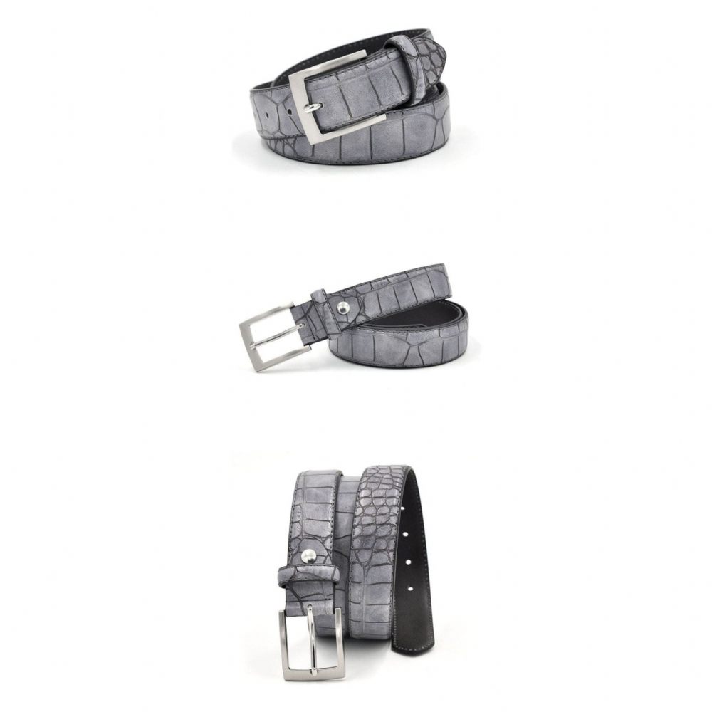 Ceintures Pour Hommes Ceinture Cuir Texturé Luxe Alligator - Gris