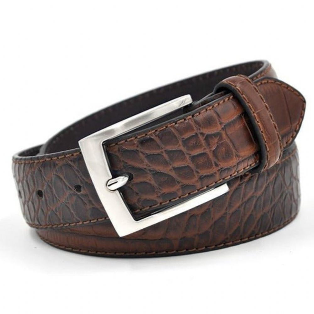 Ceintures Pour Hommes Ceinture Cuir Texturé Luxe Alligator - Café