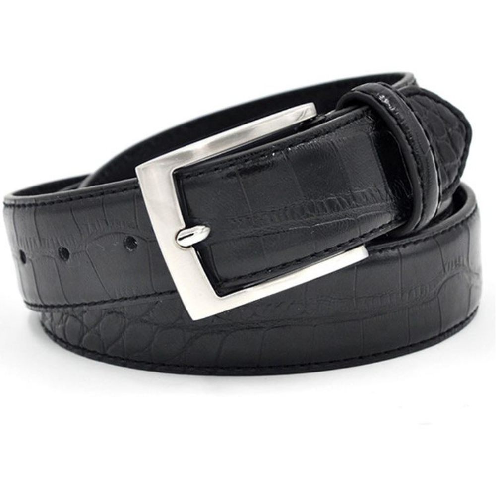 Ceintures Pour Hommes Ceinture Cuir Texturé Luxe Alligator - Noir