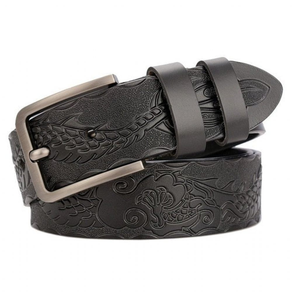 Ceintures Pour Hommes Ceinture Cuir Véritable Luxe À Fleurs - Noir