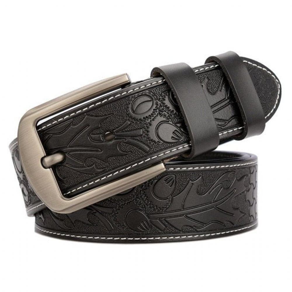 Ceintures Pour Hommes Ceinture Cuir Véritable Luxe À Fleurs - Noir