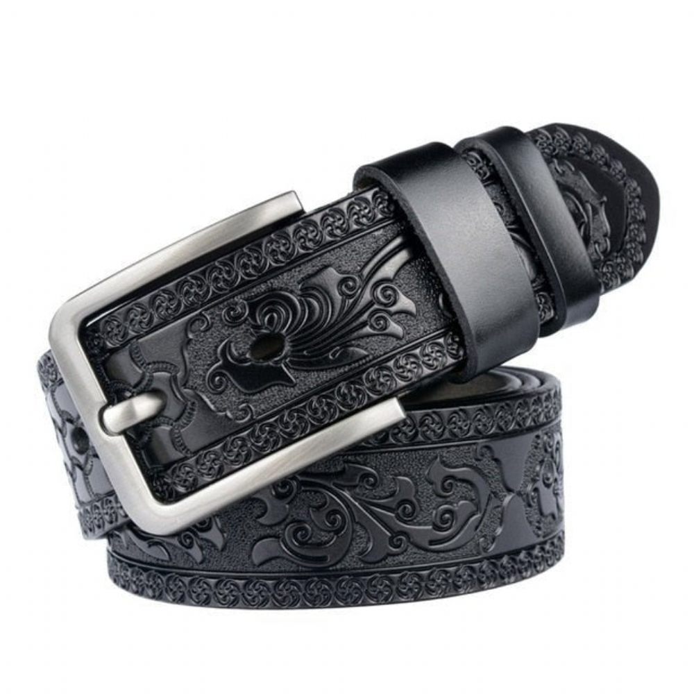 Ceintures Pour Hommes Ceinture Cuir Véritable Luxe À Fleurs - Noir