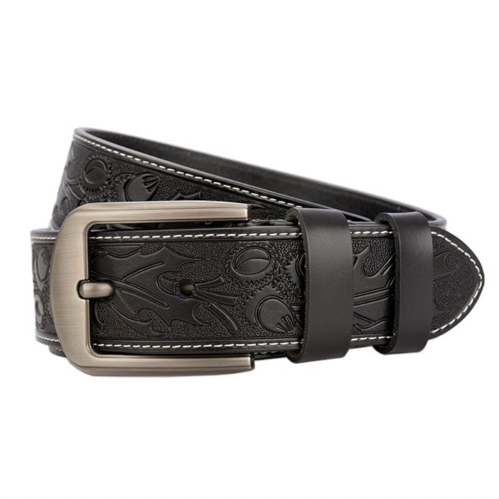 Ceintures Pour Hommes Ceinture Cuir Véritable Luxe À Fleurs - Noir