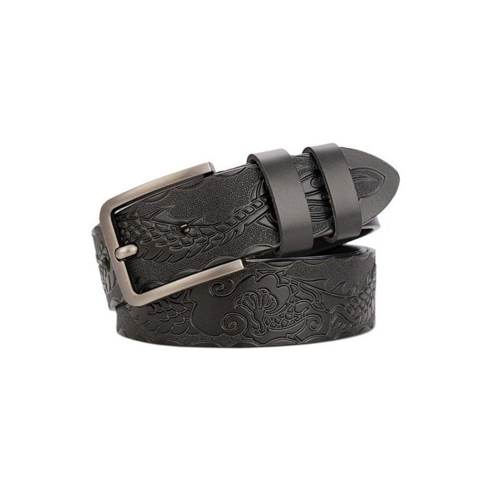 Ceintures Pour Hommes Ceinture Cuir Véritable Luxe À Fleurs - Noir