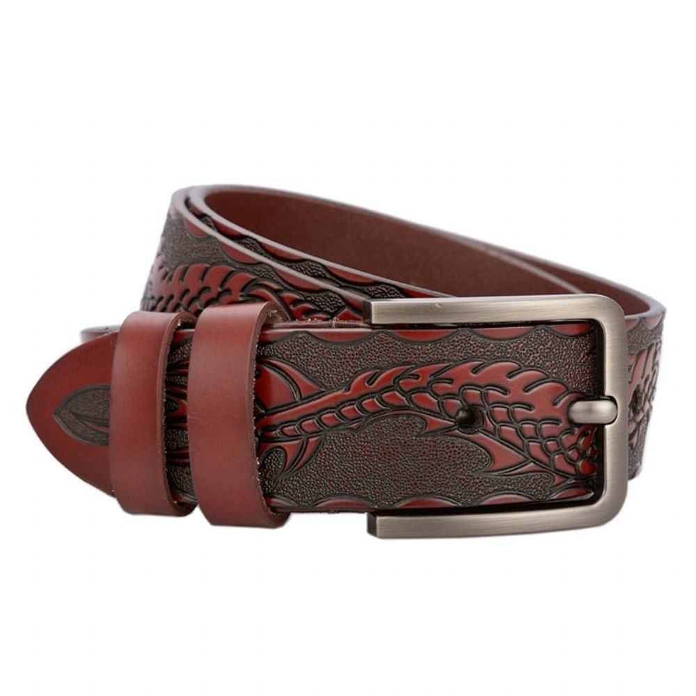 Ceintures Pour Hommes Ceinture Cuir Véritable Luxe À Fleurs - Rouge