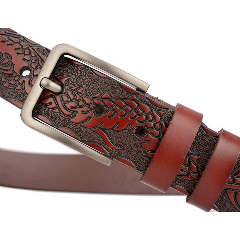 Ceintures Pour Hommes Ceinture Cuir Véritable Luxe À Fleurs - Rouge