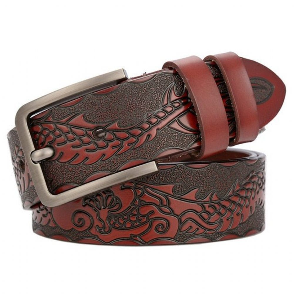 Ceintures Pour Hommes Ceinture Cuir Véritable Luxe À Fleurs - Rouge