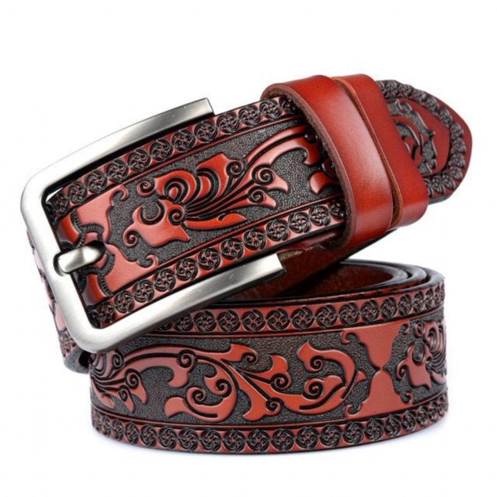 Ceintures Pour Hommes Ceinture Cuir Véritable Luxe À Fleurs - Rouge