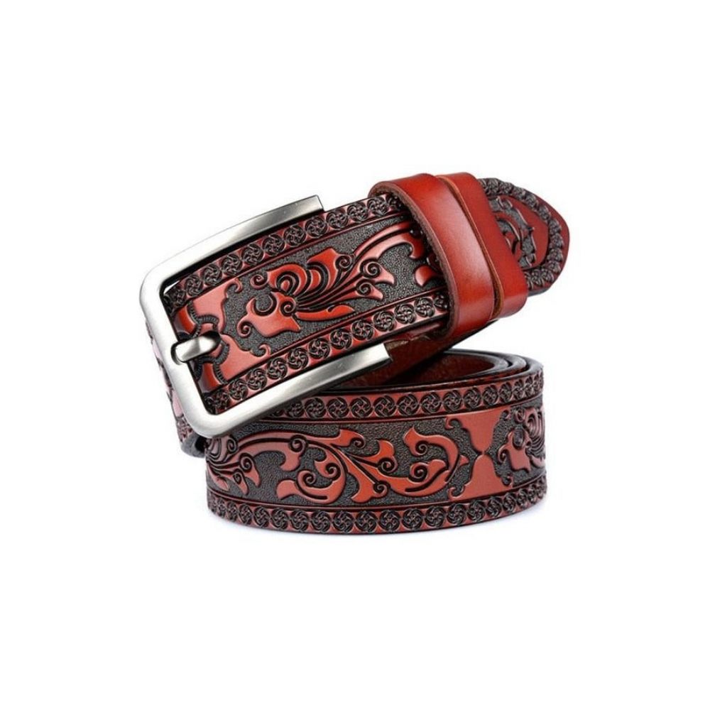 Ceintures Pour Hommes Ceinture Cuir Véritable Luxe À Fleurs - Rouge