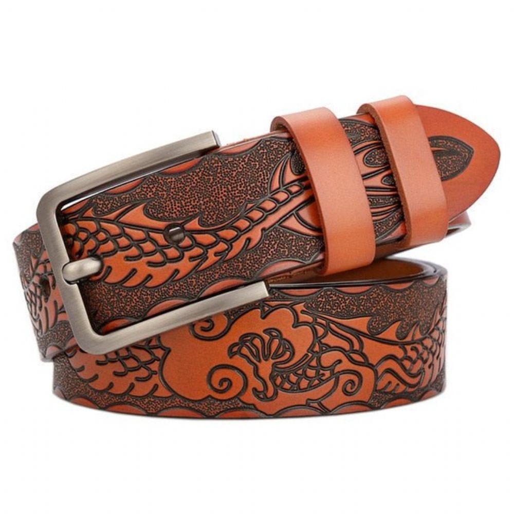 Ceintures Pour Hommes Ceinture Cuir Véritable Luxe À Fleurs - Marron