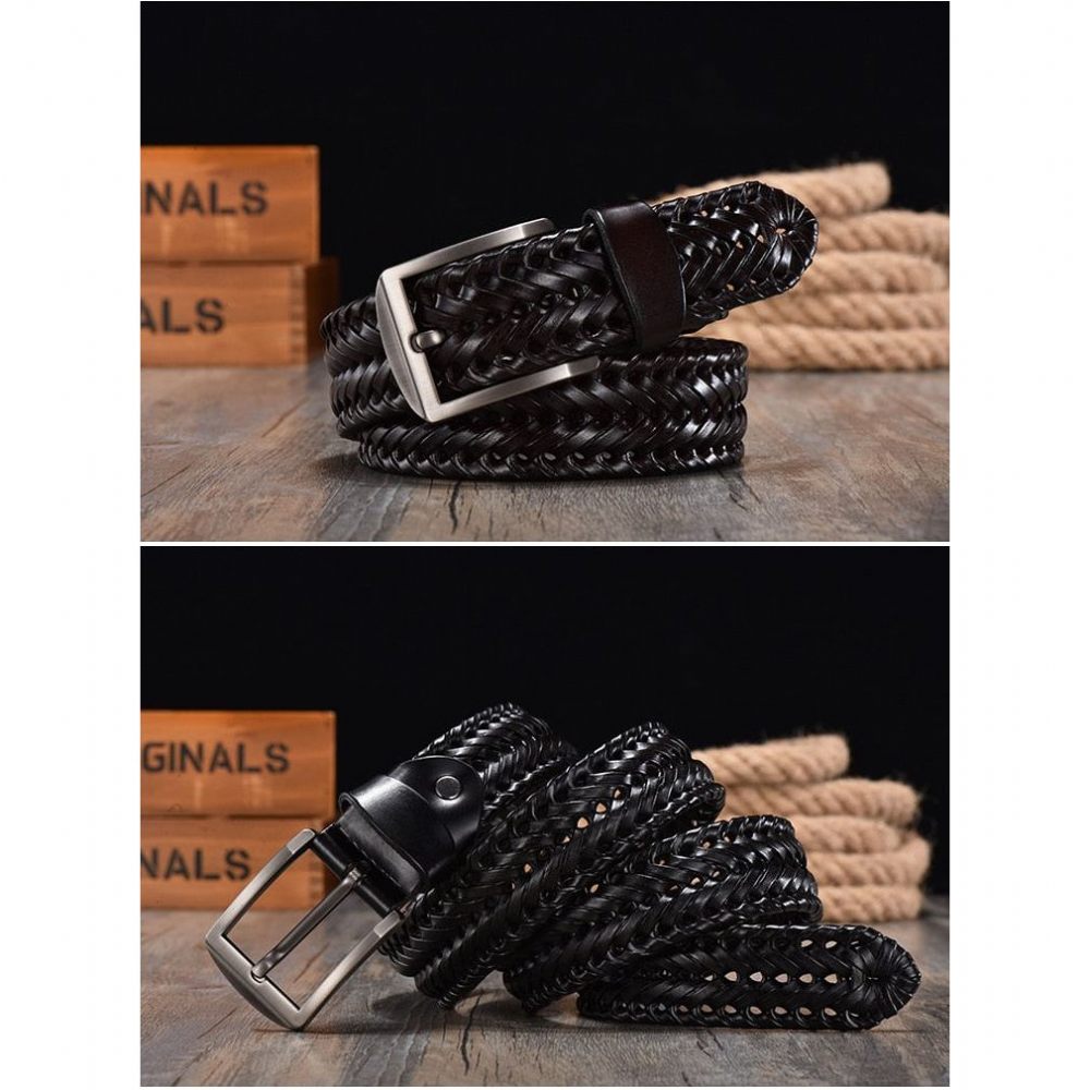 Ceintures Pour Hommes Ceinture Géométrique Élégante Fabriquée À La Main - Noir