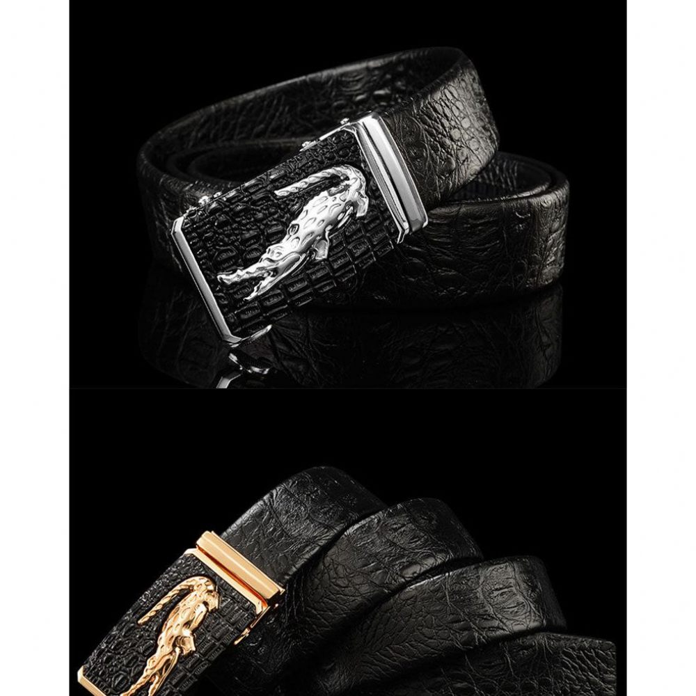 Ceintures Pour Hommes Ceinture Large Cuir À Motif Croco Exotique - Noir