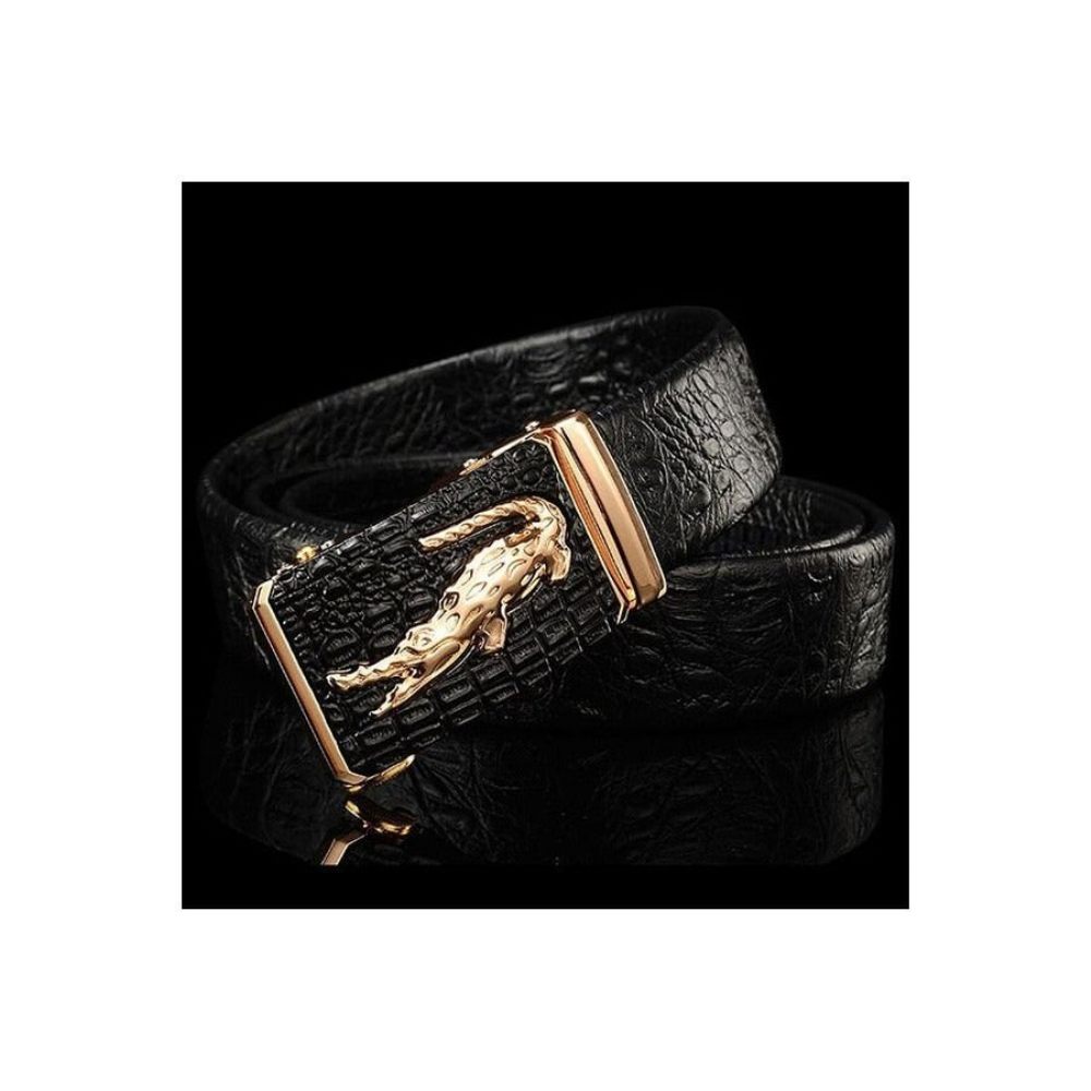 Ceintures Pour Hommes Ceinture Large Cuir À Motif Croco Exotique - Noir