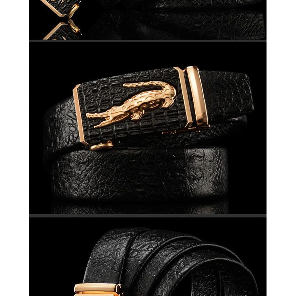 Ceintures Pour Hommes Ceinture Large Cuir À Motif Croco Exotique - Noir