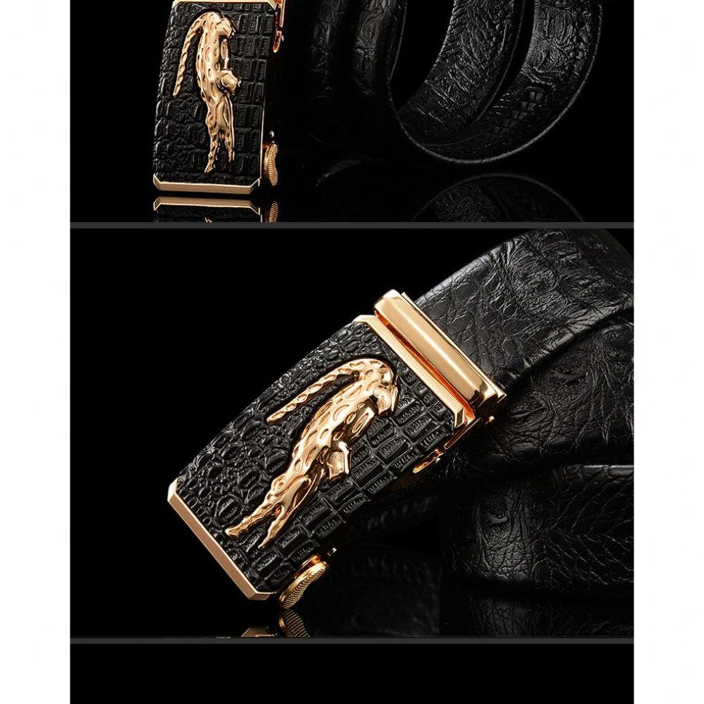 Ceintures Pour Hommes Ceinture Large Cuir À Motif Croco Exotique - Noir